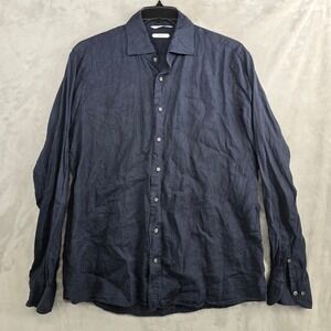SuitSupply Mens 34/17 Slim Fit Pure Linen‎ Long Sleeve Button Down Shirt